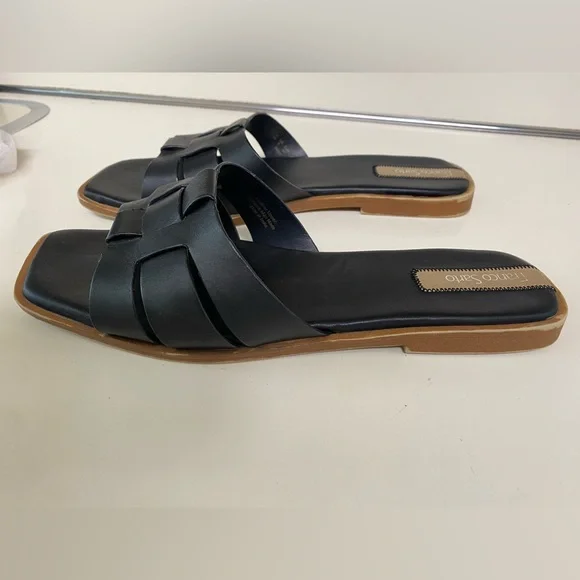 Franco Sarto Mazy Black Leather Woven Square Toe Slide Sandals Size 11 - Picture 3 of 10